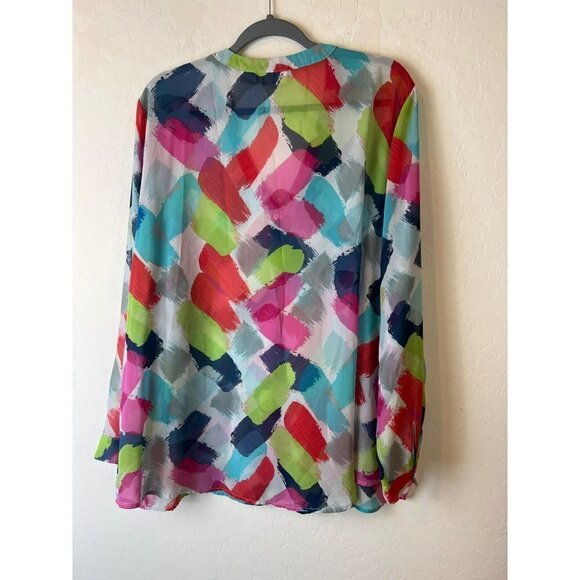 Liz Claiborne Woman 2X Polyester Paint Brush Multicolor Bright Cheery Blouse - Picture 4 of 5